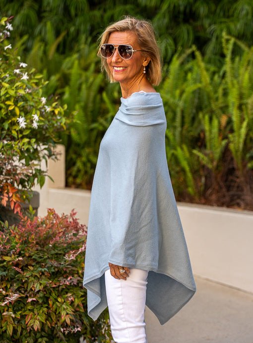 Light Blue Pull On Poncho - Just Style LA