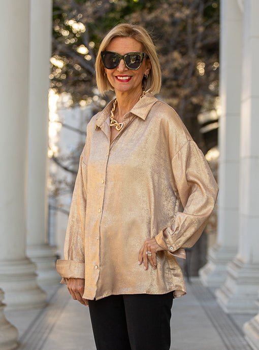 Light Metallic Gold Long Sleeve Shirt - Just Style LA