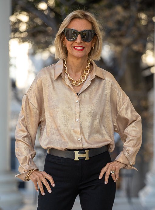 Light Metallic Gold Long Sleeve Shirt Light Metallic Gold Long Sleeve Shirt