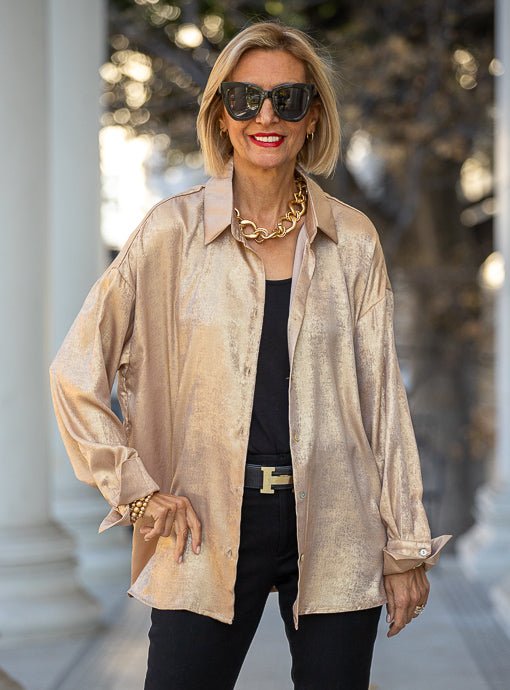 Light Metallic Gold Long Sleeve Shirt - Just Style LA