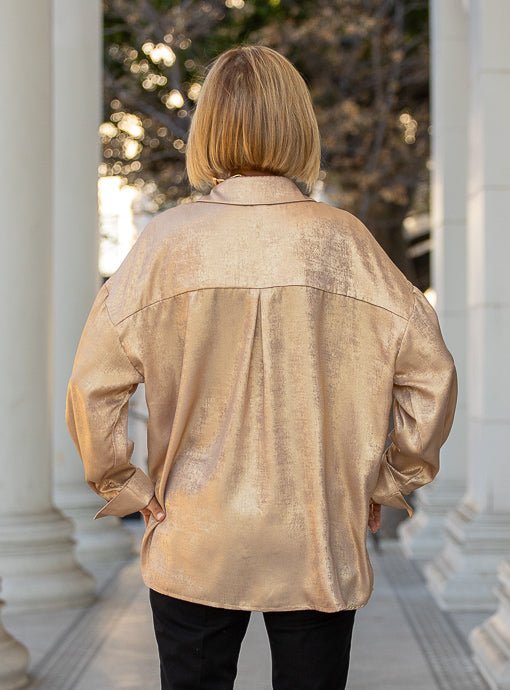 Light Metallic Gold Long Sleeve Shirt - Just Style LA