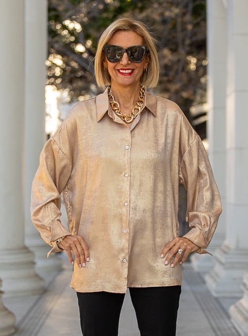 Light Metallic Gold Long Sleeve Shirt Just Style LA Light Metallic Gold Long Sleeve Shirt Just Style LA