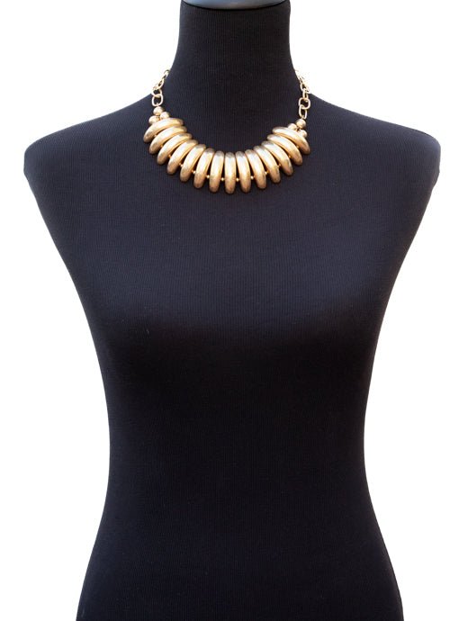 Matte Gold Sculpted Dome Shaped Statement Necklace - Just Style LA