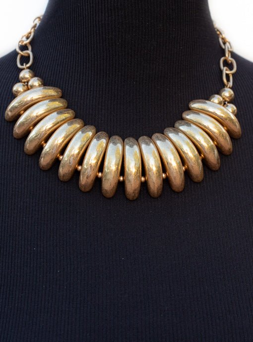 Matte Gold Sculpted Dome Shaped Statement Necklace - Just Style LA