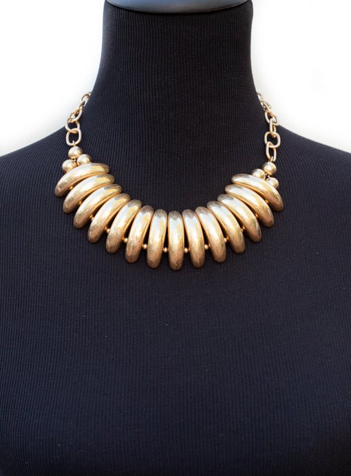 Matte Gold Sculpted Dome Shaped Statement Necklace - Just Style LA