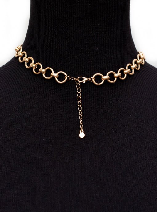 Matte Gold Toggle Chain Necklace With Ivory Stone Pendant - Just Style LA