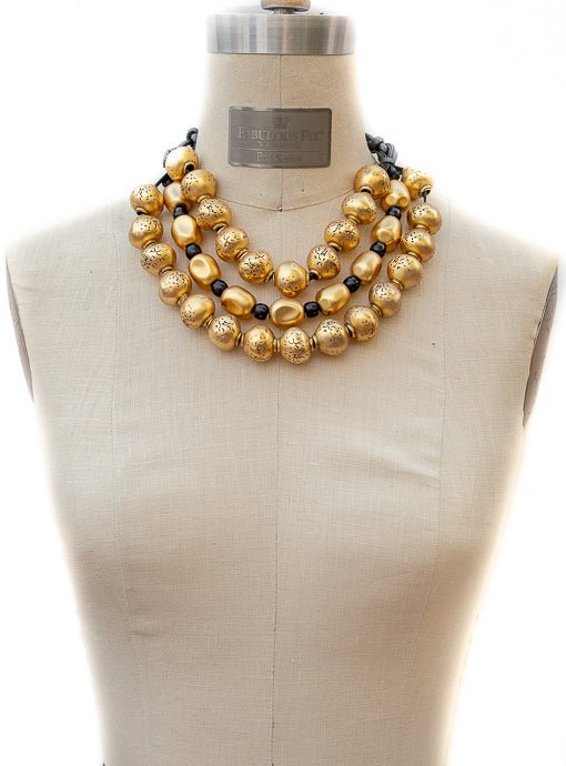 Multi Layer Gold And Black Bead Statement Necklace - Just Style LA