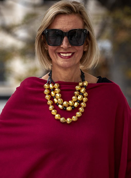 Multi Layer Gold And Black Bead Statement Necklace - Just Style LA