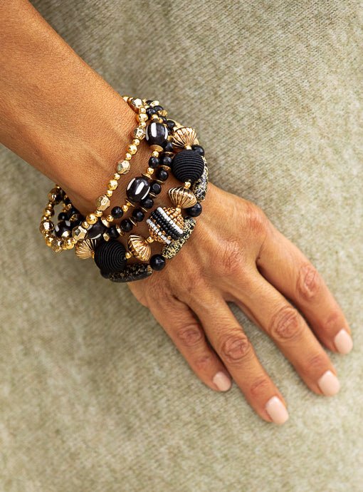 Multi Layered Black Gold Brown bracelet Set - Just Style LA