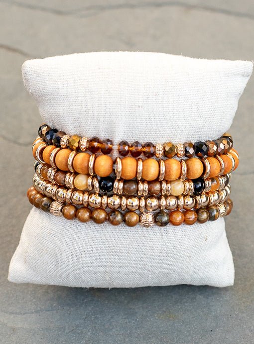 Multi Layered Rust Brown Gold Bracelet Set - Just Style LA