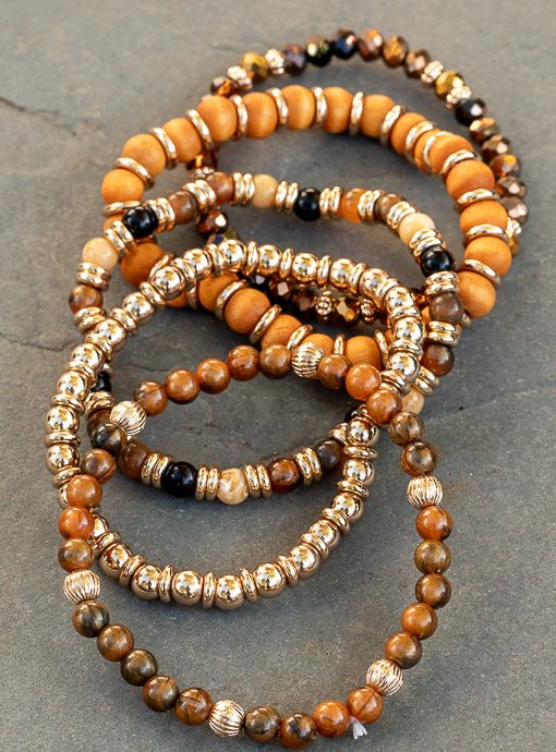 Multi Layered Rust Brown Gold Bracelet Set - Just Style LA