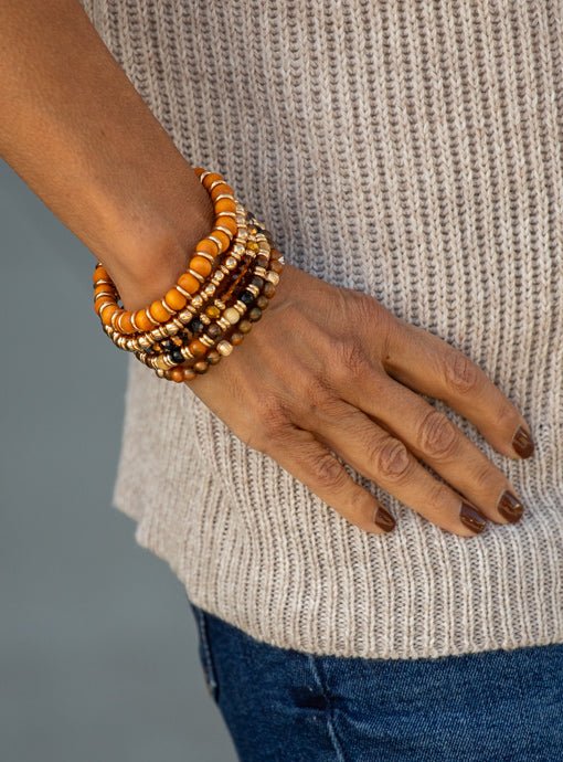 Multi Layered Rust Brown Gold Bracelet Set - Just Style LA