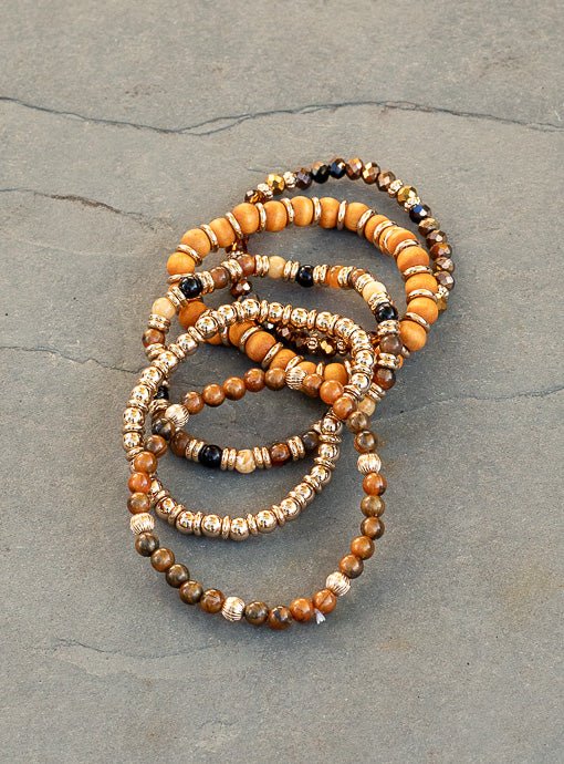 Multi Layered Rust Brown Gold Bracelet Set - Just Style LA