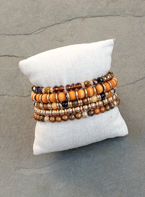 Multi Layered Rust Brown Gold Bracelet Set - Just Style LA