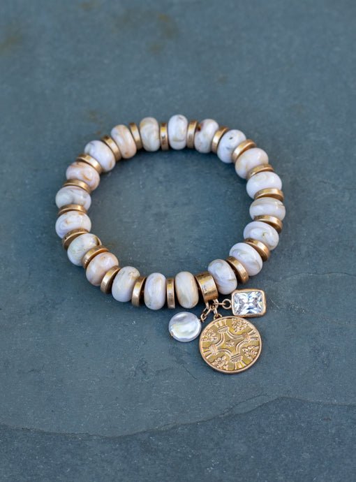 Natural And Gold Bead Bracelet With Charms - Just Style LA
