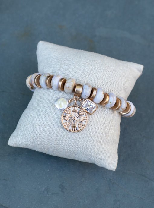 Natural And Gold Bead Bracelet With Charms - Just Style LA