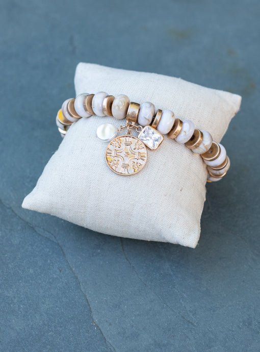 Natural And Gold Bead Bracelet With Charms - Just Style LA
