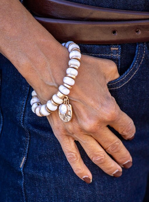 Natural And Gold Bead Bracelet With Charms - Just Style LA