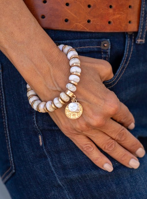 Natural And Gold Bead Bracelet With Charms - Just Style LA