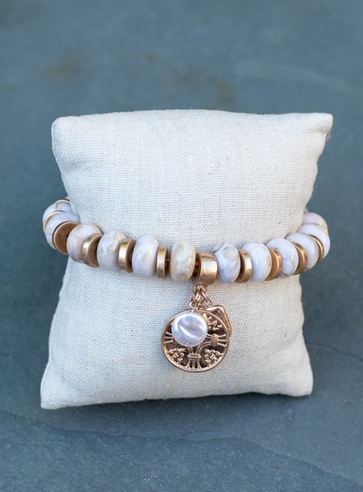 Natural And Gold Bead Bracelet With Charms - Just Style LA