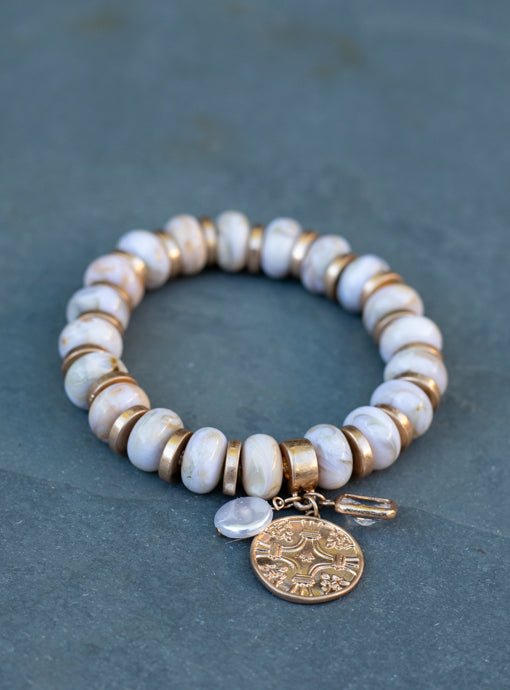 Natural And Gold Bead Bracelet With Charms - Just Style LA