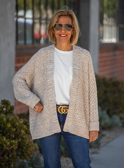 Natural Ivory Melange Yarn Textured Cardigan - Just Style LA