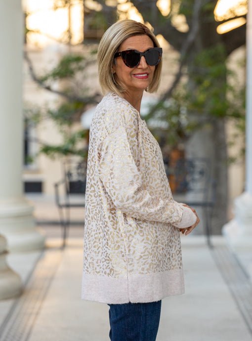 Natural Sweater With Metallic Gold Leopard Print - Just Style LA