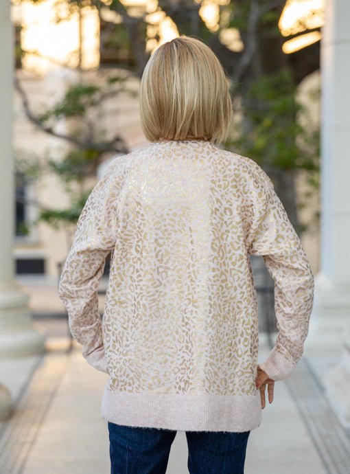 Natural Sweater With Metallic Gold Leopard Print - Just Style LA