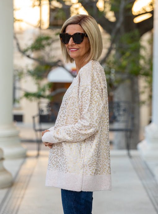 Natural Sweater With Metallic Gold Leopard Print - Just Style LA