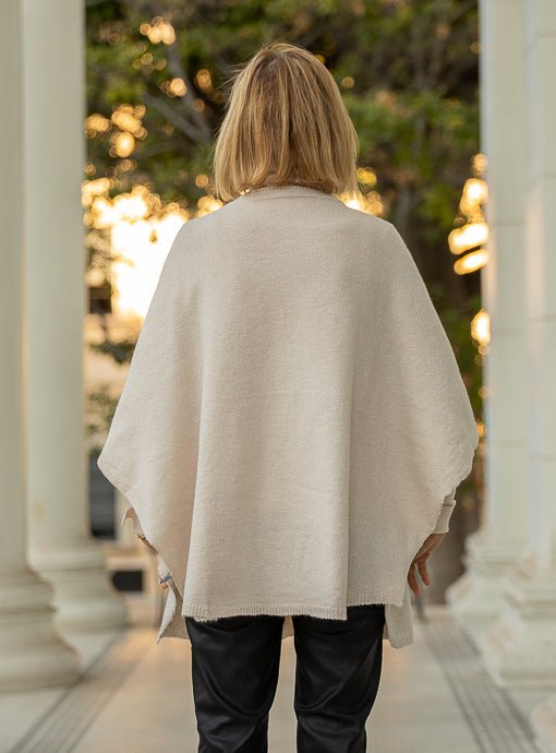 Natural Turtleneck Knit Open Side Poncho - Just Style LA