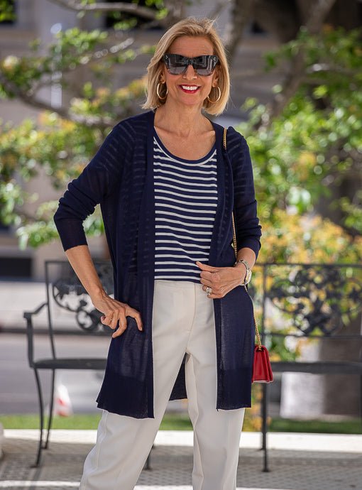Navy Lightweight Open Front Long Cardigan - Just Style LA