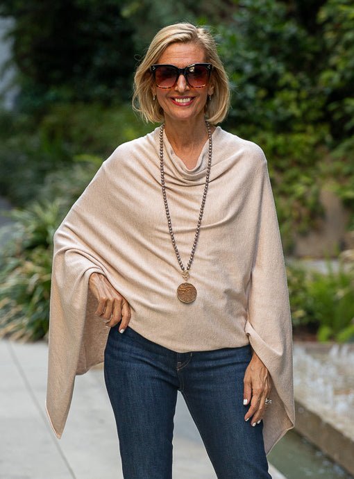 Oatmeal Pull On Poncho - Just Style LA