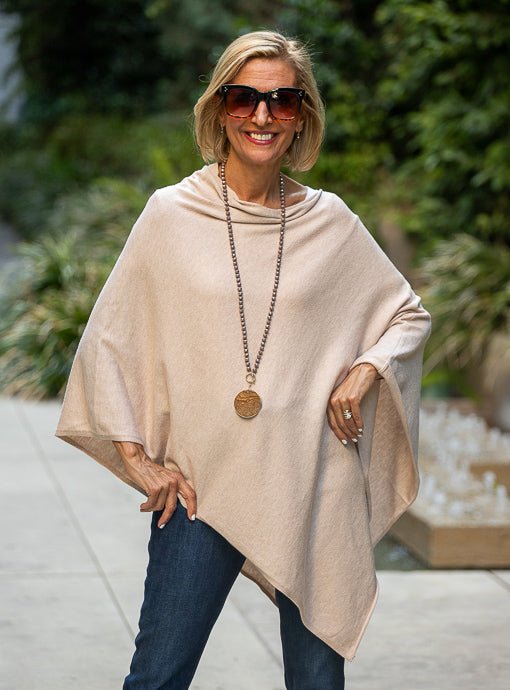 Oatmeal Pull On Poncho - Just Style LA