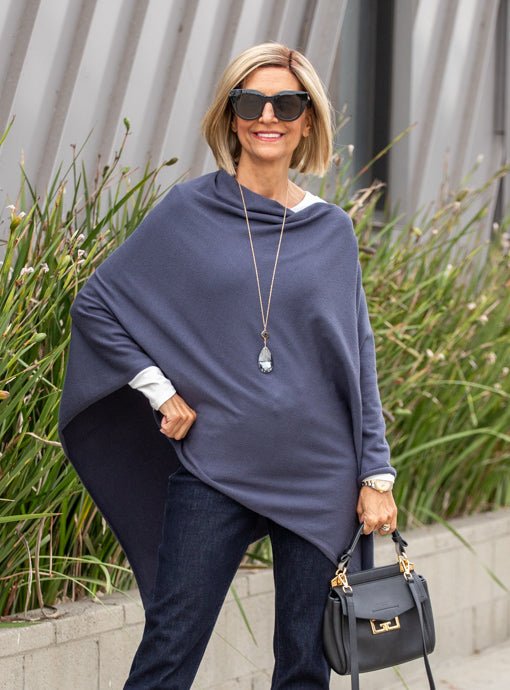 Palermo Blue Gray Pull On Poncho - Just Style LA