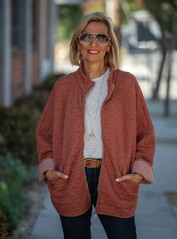 Paprika Quilted Knit Oversized Zip Up Jacket - Just Style LA