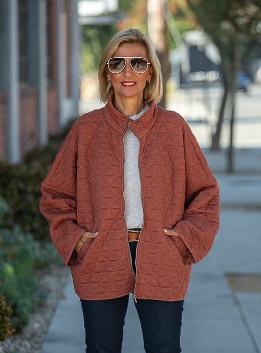 Paprika Quilted Knit Oversized Zip Up Jacket - Just Style LA