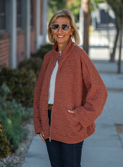 Paprika Quilted Knit Oversized Zip Up Jacket - Just Style LA