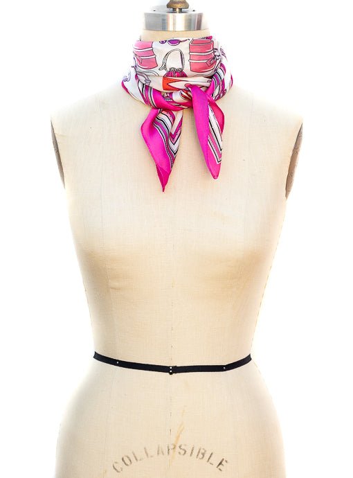 Pink Multi Luggage Conversational Print Silky Neck Scarf - Just Style LA