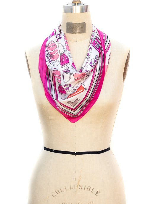 Pink Multi Luggage Conversational Print Silky Neck Scarf - Just Style LA