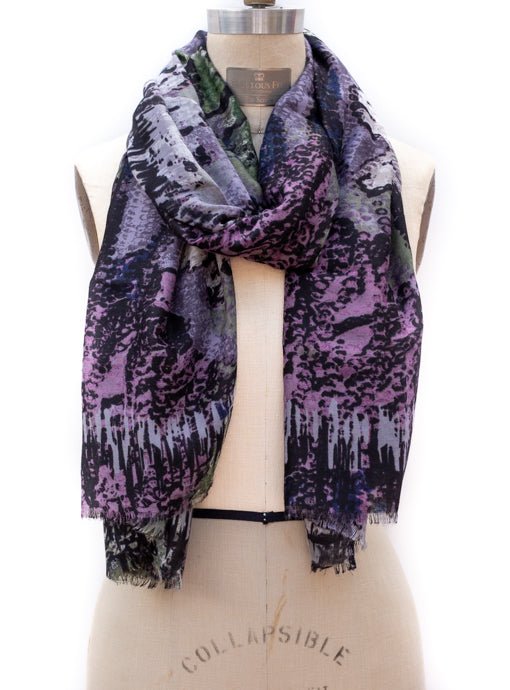 Purple Multi Floral Abstract Print Scarf Shawl - Just Style LA