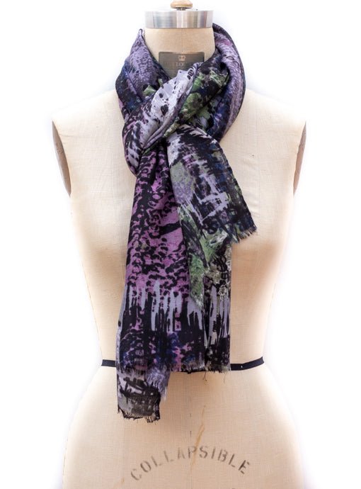 Purple Multi Floral Abstract Print Scarf Shawl - Just Style LA