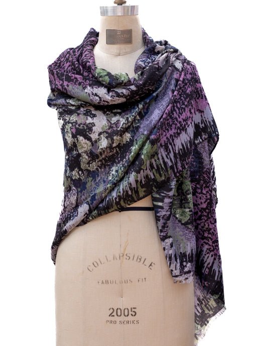 Purple Multi Floral Abstract Print Scarf Shawl - Just Style LA