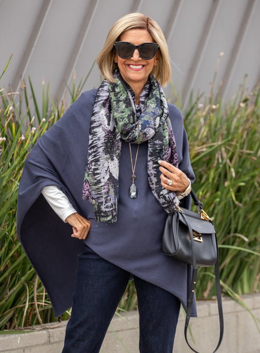 Purple Multi Floral Abstract Print Scarf Shawl - Just Style LA