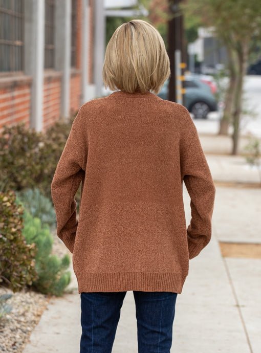 Rust Chenille Cardigan With Pockets - Just Style LA