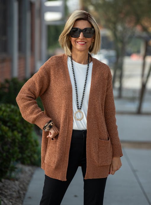 Rust Chenille Cardigan With Pockets - Just Style LA
