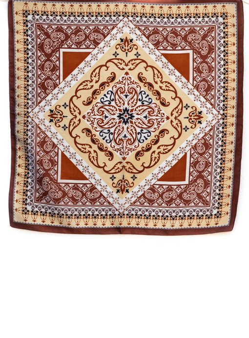 Rust Ivory Black Paisley Arabesque Print Silky Neck Scarf - Just Style LA