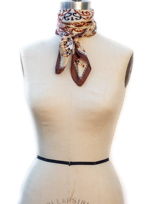 Rust Ivory Black Paisley Arabesque Print Silky Neck Scarf - Just Style LA