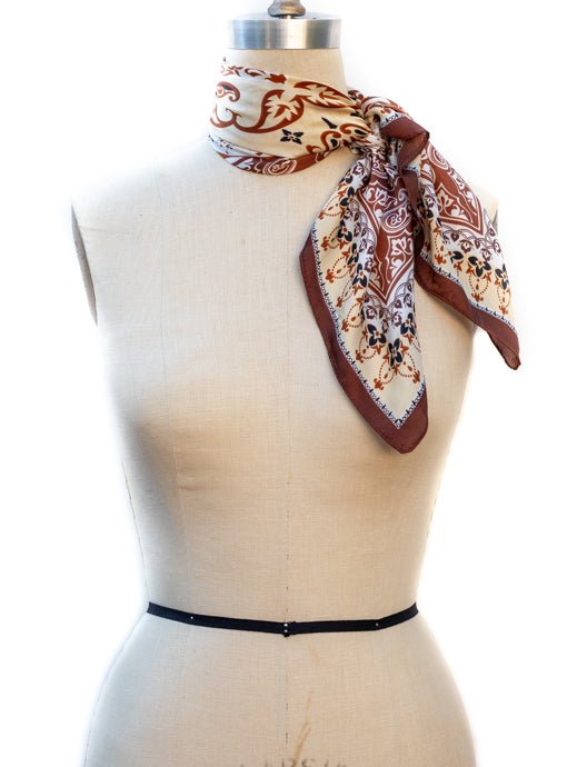 Rust Ivory Black Paisley Arabesque Print Silky Neck Scarf - Just Style LA