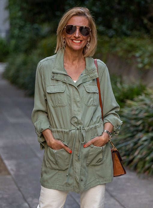 Sage Cargo Jacket With Drawstring Cord Belt - Just Style LA