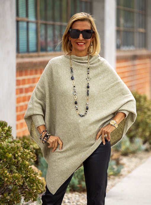 Sage Pull On Poncho With Sleeves - Just Style LA